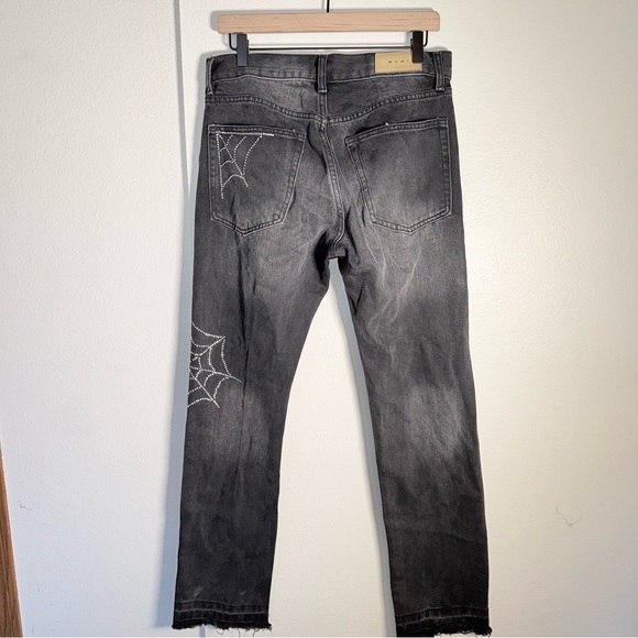 MNML gothic witchy whimsigoth rhinestone spiderweb raw hem jeans mens cut 31 - Picture 6 of 7